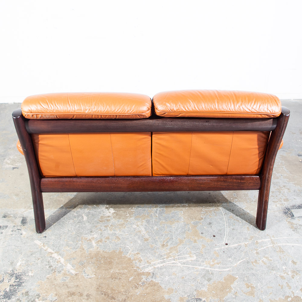 Mid Century Danish Modern Sofa Settee Dyrlund Loveseat 2 Seat Orange Mahogany NM - Image 8