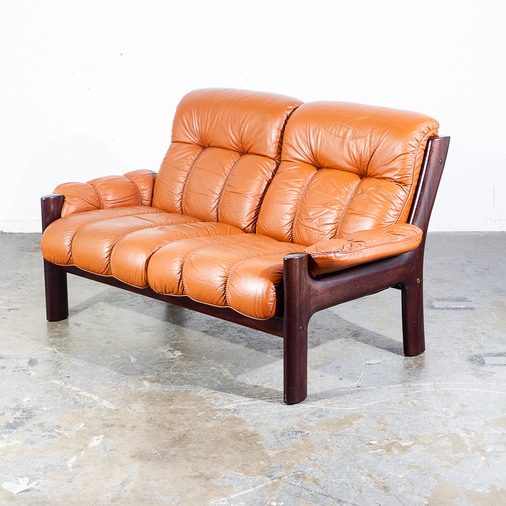Mid Century Danish Modern Sofa Settee Dyrlund Loveseat 2 Seat Orange Mahogany NM - Image 5