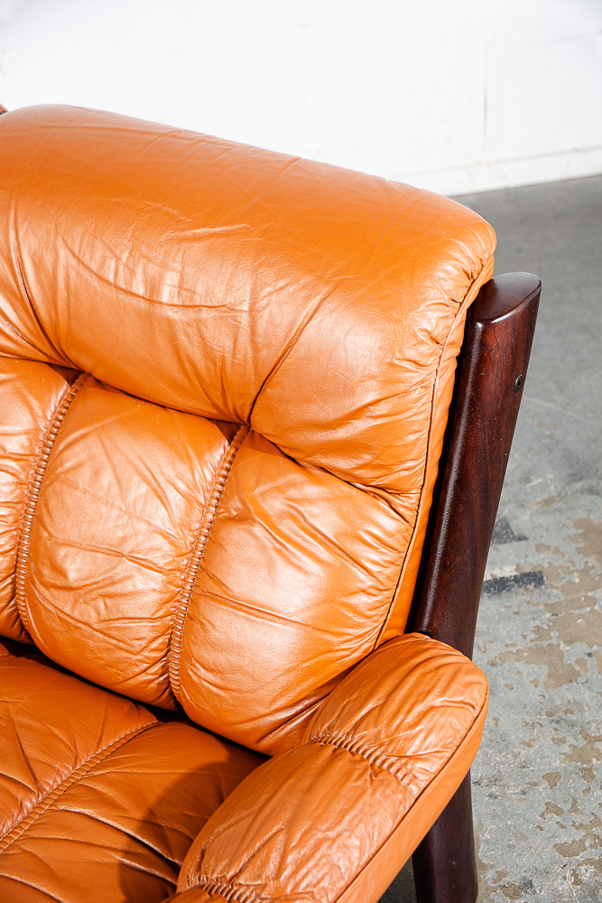 Mid Century Danish Modern Sofa Settee Dyrlund Loveseat 2 Seat Orange Mahogany NM - Image 12