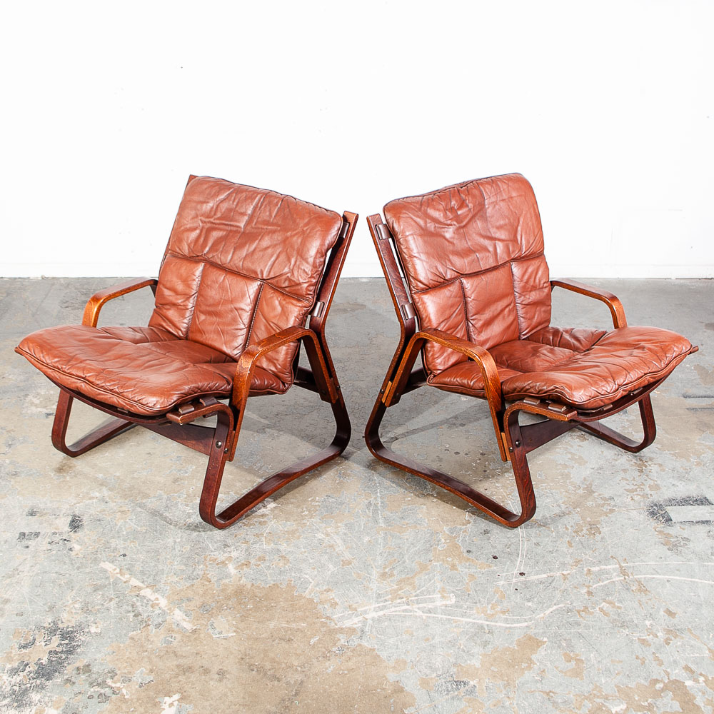 Mid Century Danish Modern Lounge Chair Teak Wood Faux Leather Brown Denmark Mcm - Image 3