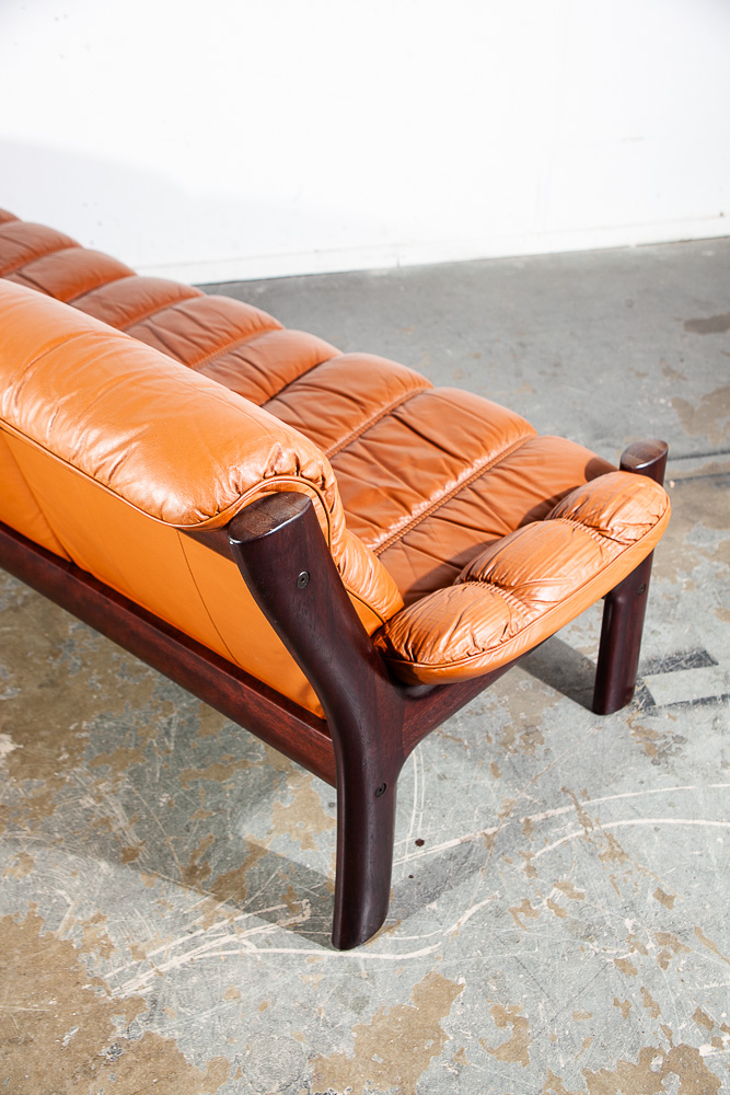 Mid Century Danish Modern Sofa Settee Dyrlund Loveseat 2 Seat Orange Mahogany NM - Image 9