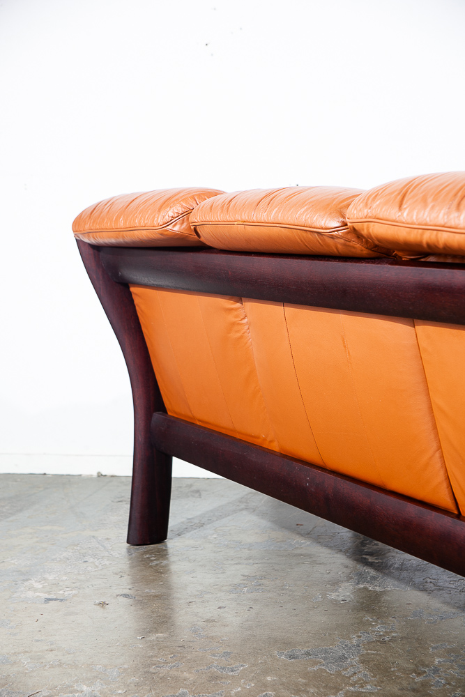 Mid Century Danish Modern Sofa Settee Dyrlund Loveseat 2 Seat Orange Mahogany NM - Image 7