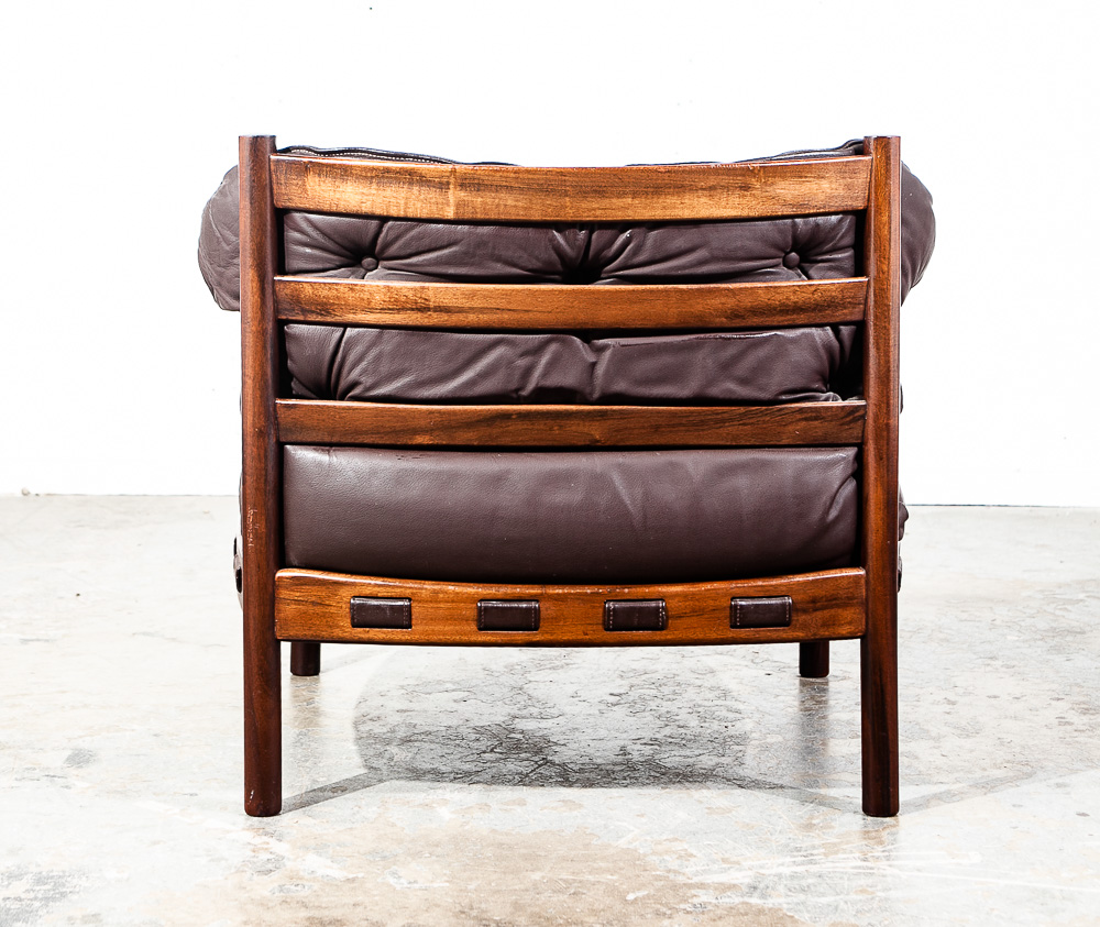 Mid Century Danish Modern Lounge Chair Brown Leather Arne Norell Teak Armchair Denmark - Image 5