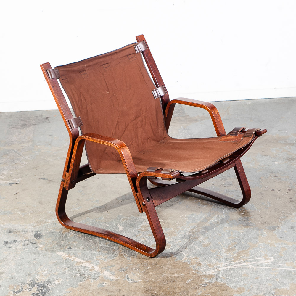 Mid Century Danish Modern Lounge Chair Teak Wood Faux Leather Brown Denmark Mcm - Image 6