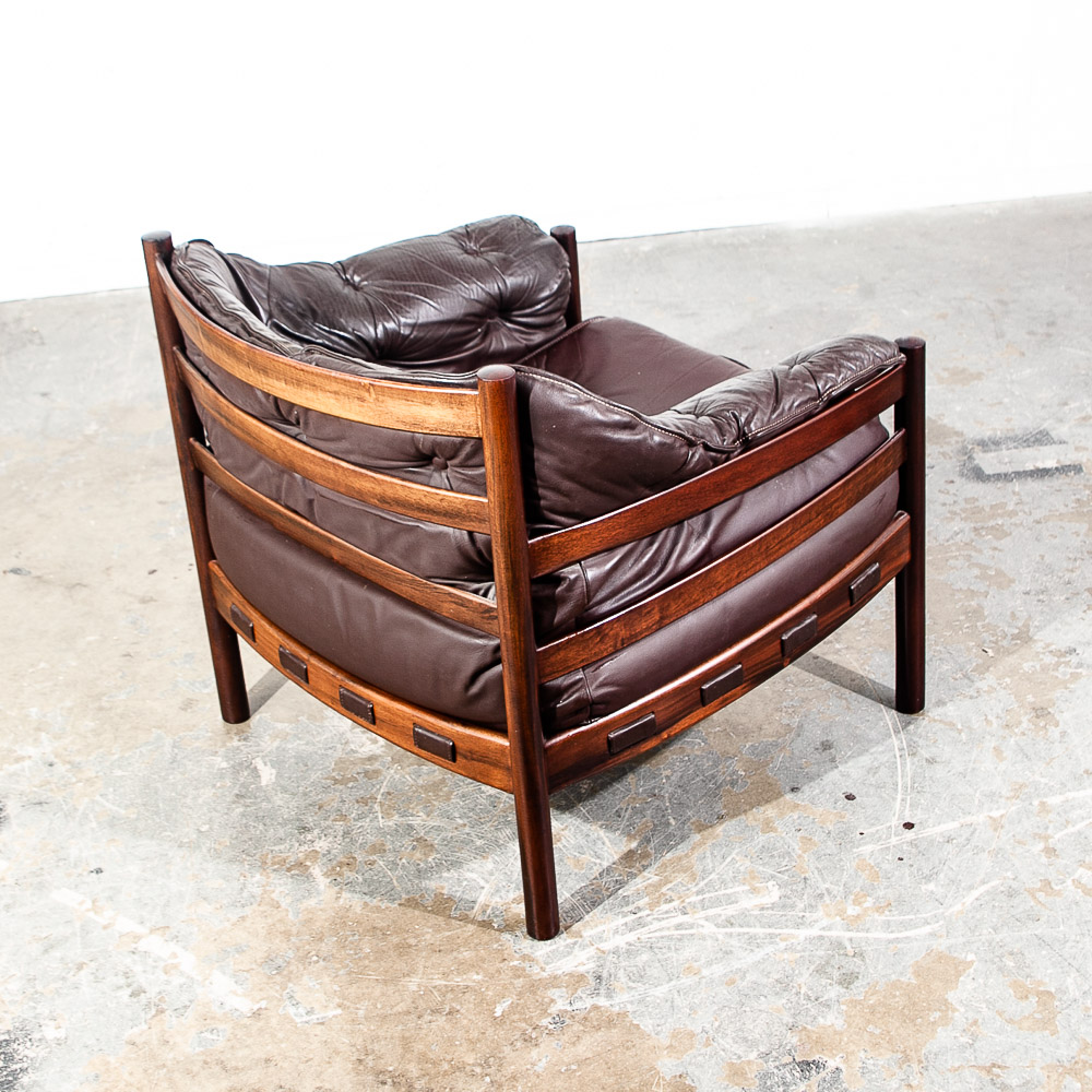 Mid Century Danish Modern Lounge Chair Brown Leather Arne Norell Teak Armchair Denmark - Image 4