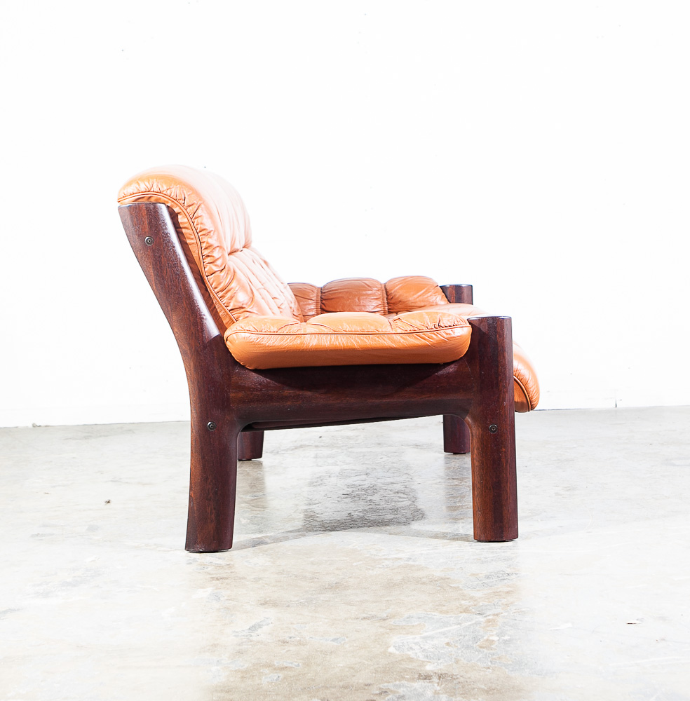 Mid Century Danish Modern Sofa Settee Dyrlund Loveseat 2 Seat Orange Mahogany NM - Image 3