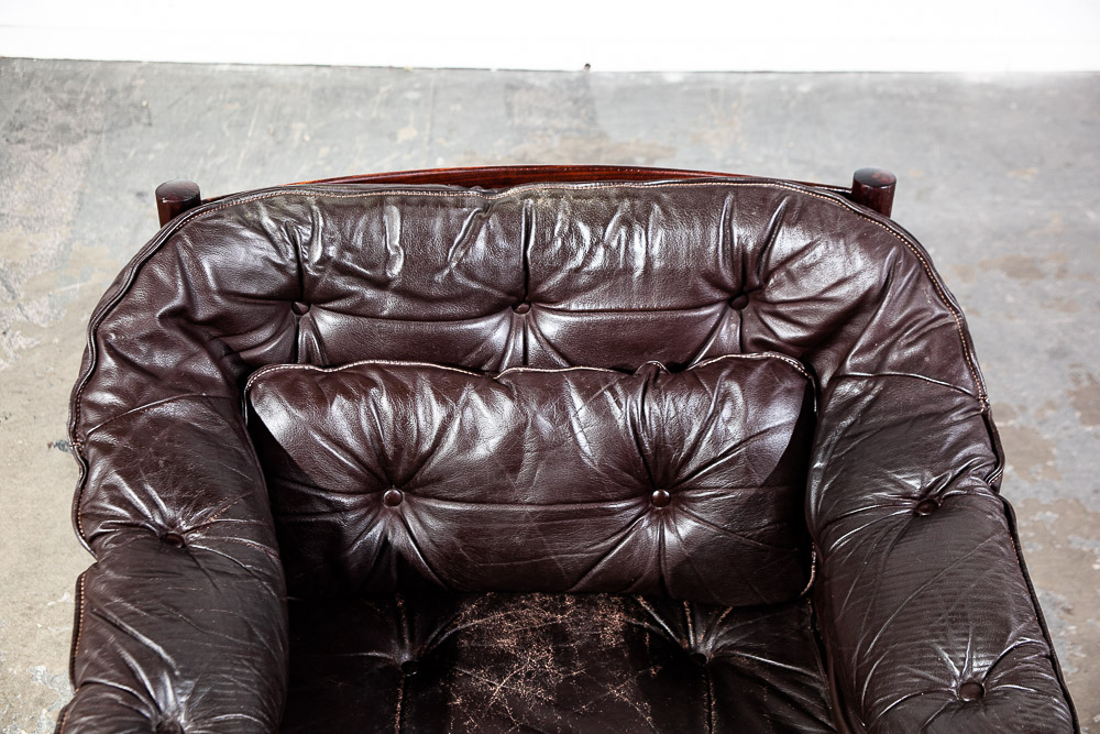 Mid Century Danish Modern Lounge Chair Brown Leather Arne Norell Teak Armchair Denmark - Image 7