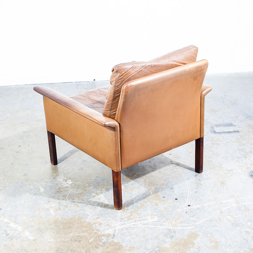 Mid Century Danish Modern Lounge Chair Leather Hans Olsen Black Arm Tan Glostrup - Image 6