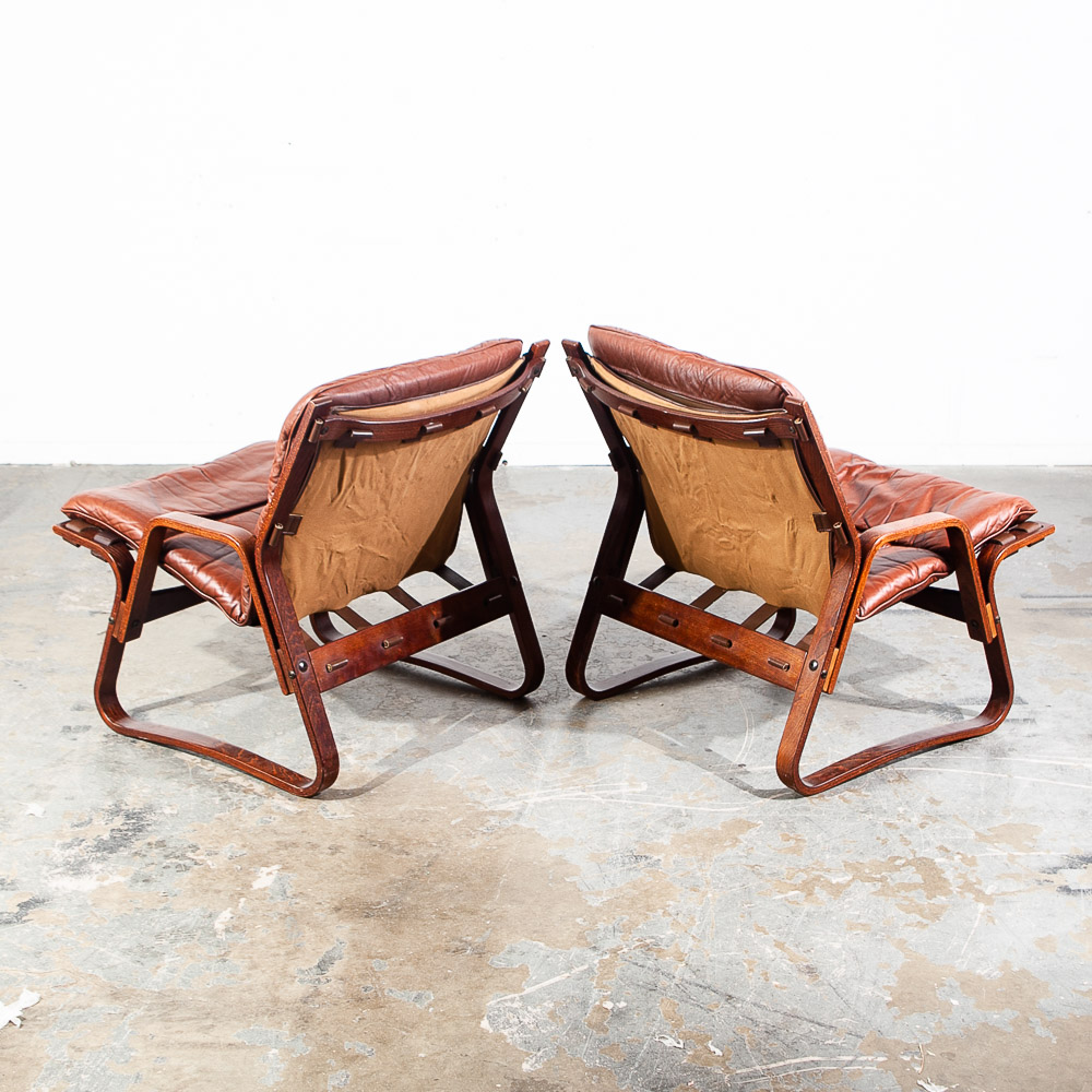 Mid Century Danish Modern Lounge Chair Teak Wood Faux Leather Brown Denmark Mcm - Image 4