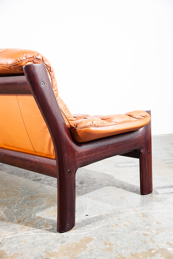 Mid Century Danish Modern Sofa Settee Dyrlund Loveseat 2 Seat Orange Mahogany NM - Image 6