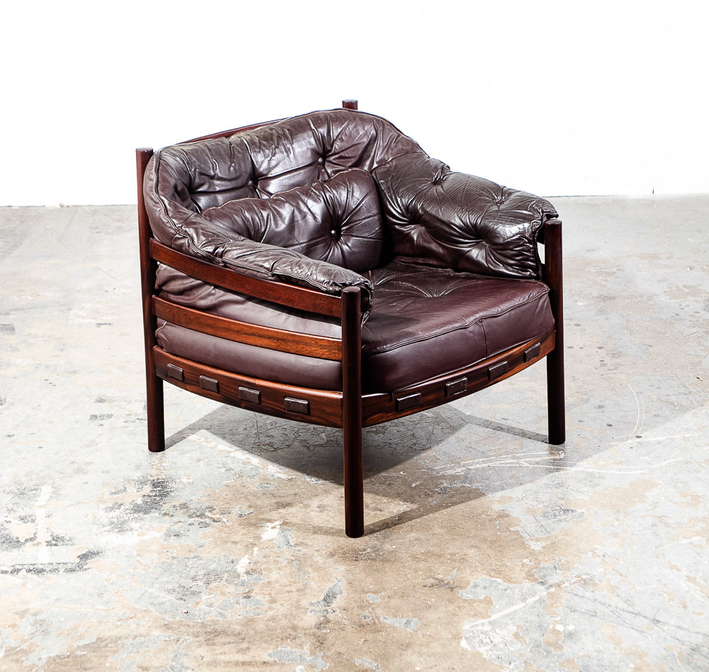 Mid Century Danish Modern Lounge Chair Brown Leather Arne Norell Teak Armchair Denmark