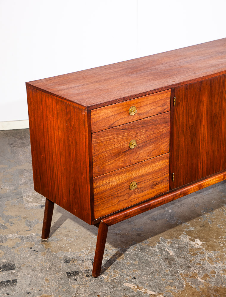 Mid Century Modern Credenza Sideboard Solid Walnut Media Brass Hardware Drawer Danish Denmark - Image 7