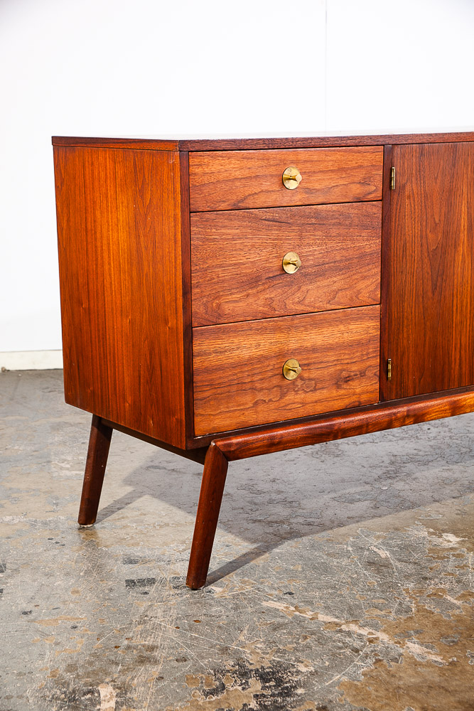 Mid Century Modern Credenza Sideboard Solid Walnut Media Brass Hardware Drawer Danish Denmark - Image 6