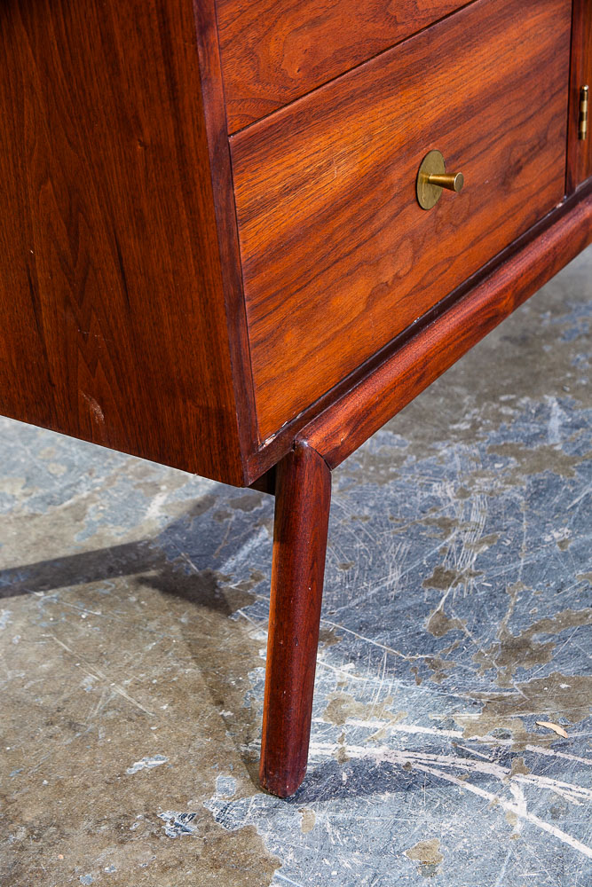 Mid Century Modern Credenza Sideboard Solid Walnut Media Brass Hardware Drawer Danish Denmark - Image 11