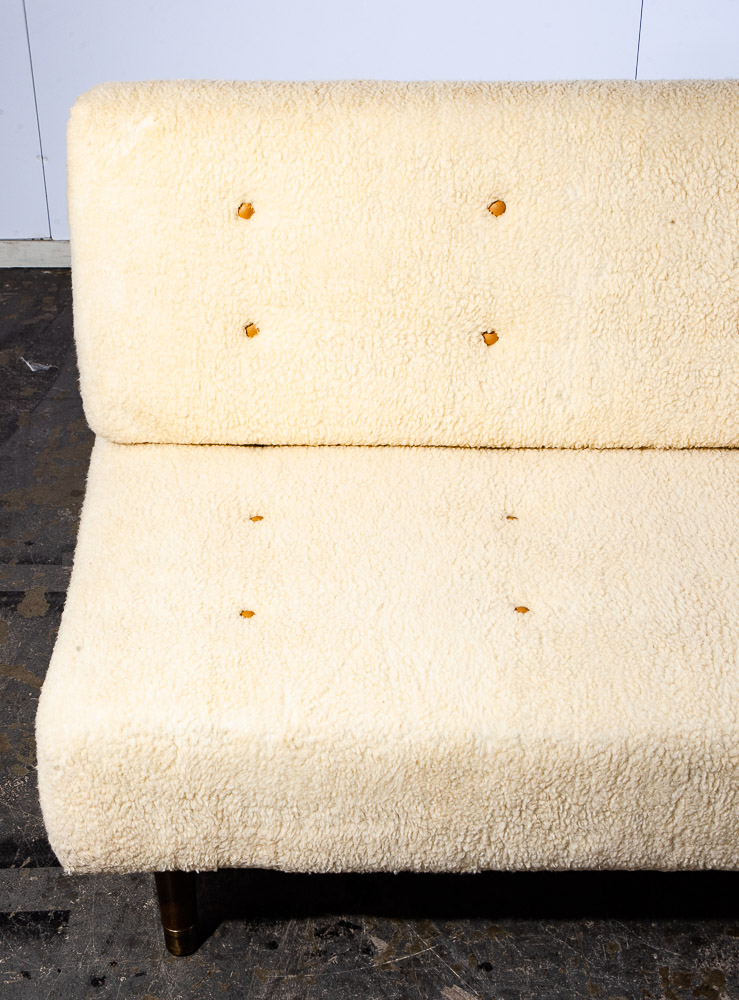 Mid Century Danish Modern Daybed Sofa Faux Lambskin Wool Wood White Denmark - Image 12