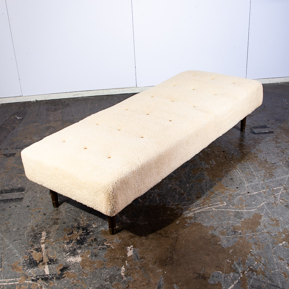 Mid Century Danish Modern Daybed Sofa Faux Lambskin Wool Wood White Denmark - Image 3