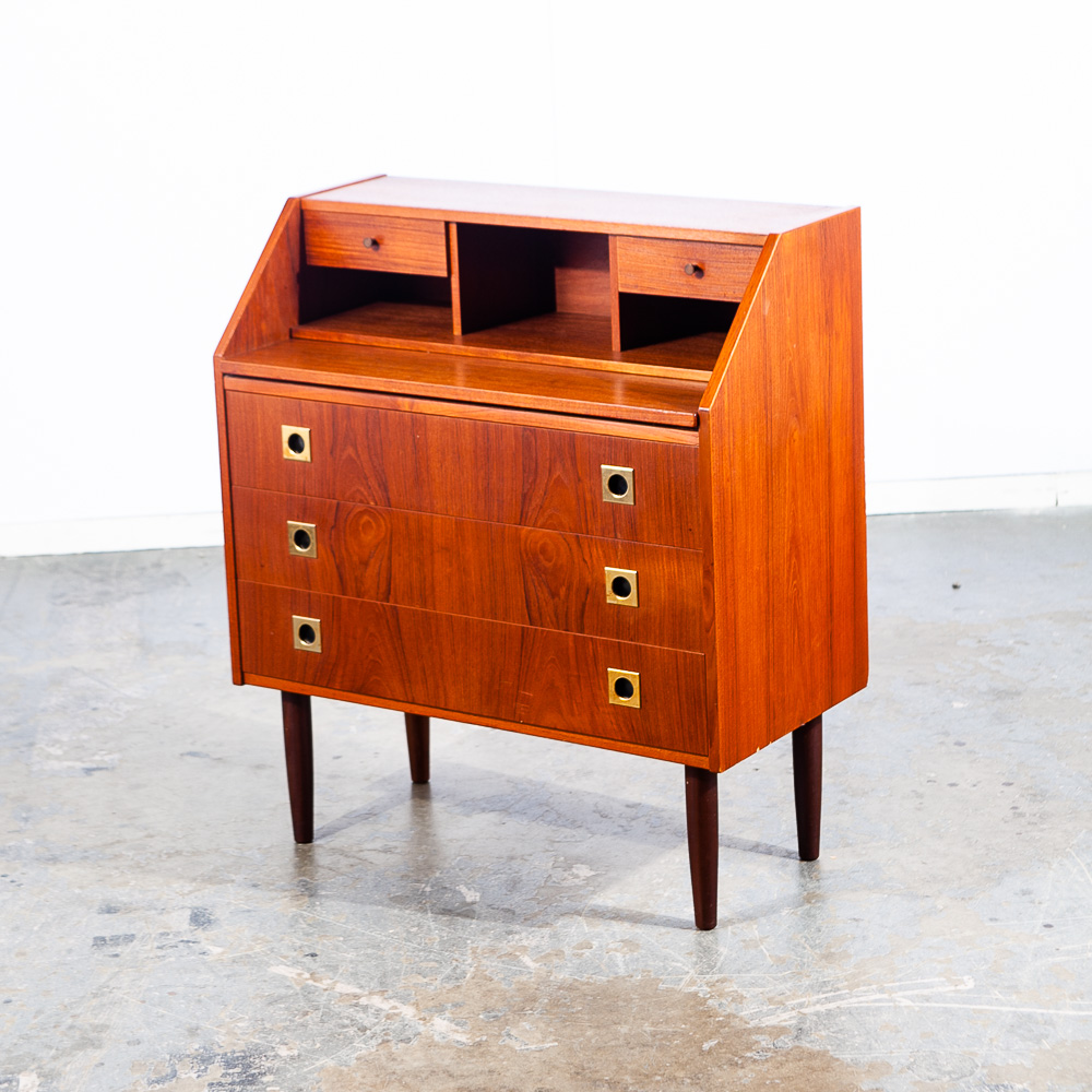 Mid Century Danish Modern Secretary Desk Bureau Denmark Vintage Drawers Vanity
