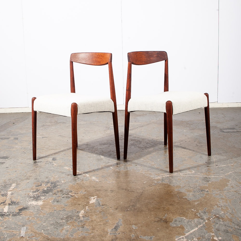 Mid Century Danish Modern Dining Chairs Set 6 Solid Teak White Denmark Restored - Image 6