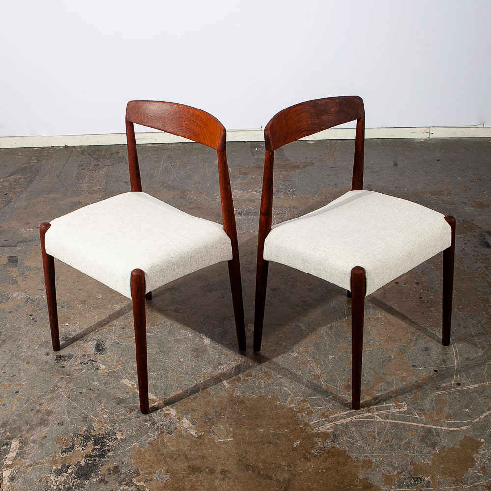 Mid Century Danish Modern Dining Chairs Set 6 Solid Teak White Denmark Restored - Image 5