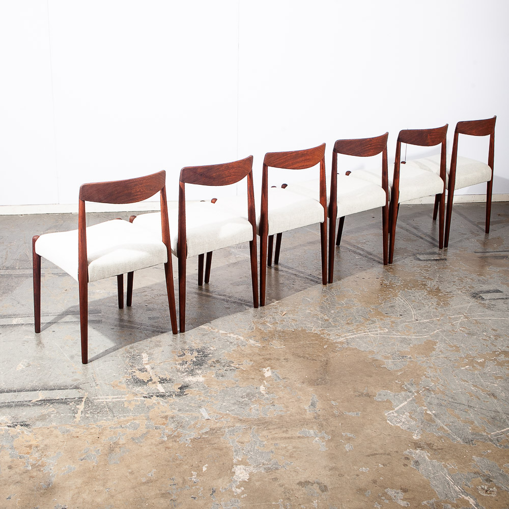 Mid Century Danish Modern Dining Chairs Set 6 Solid Teak White Denmark Restored - Image 3