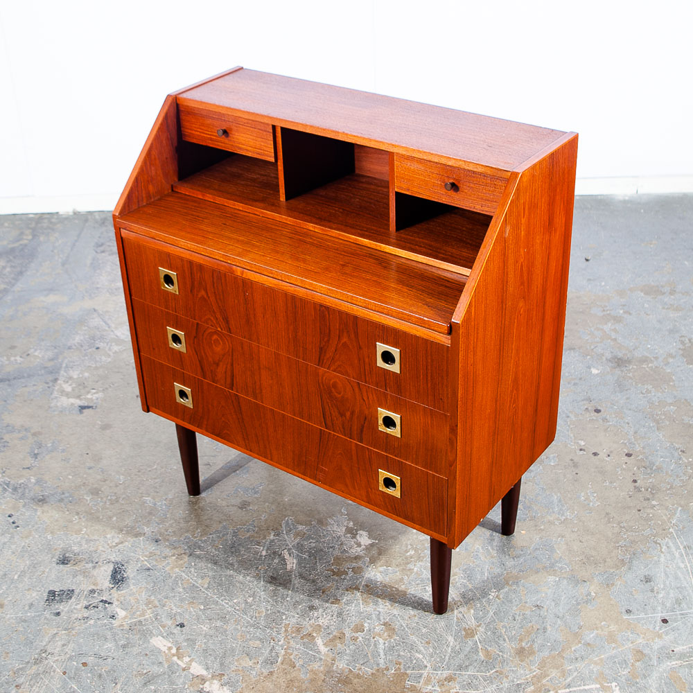 Mid Century Danish Modern Secretary Desk Bureau Denmark Vintage Drawers Vanity - Image 2