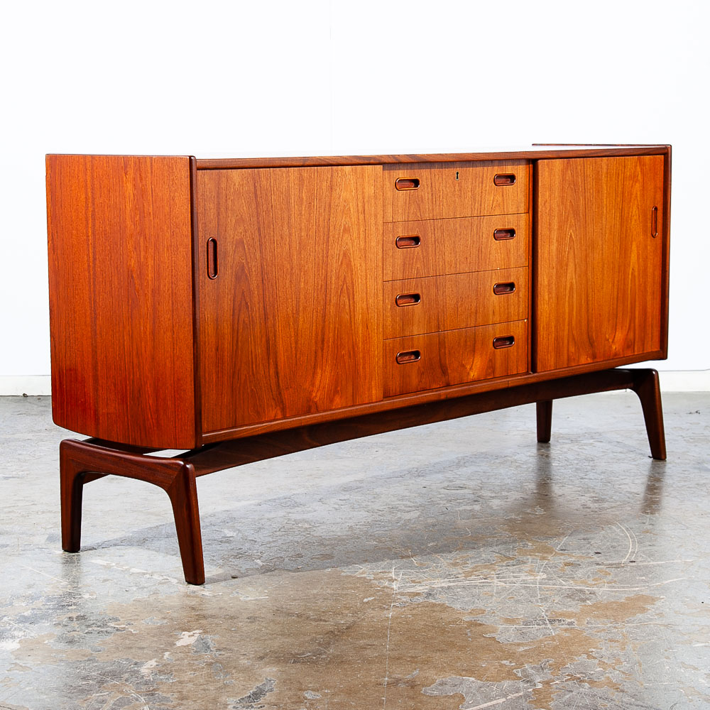 Mid Century Danish Modern Credenza Sideboard Teak Floating Iversen Olsen Drawers