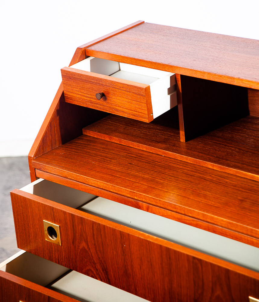 Mid Century Danish Modern Secretary Desk Bureau Denmark Vintage Drawers Vanity - Image 11