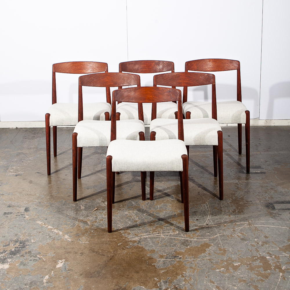 Mid Century Danish Modern Dining Chairs Set 6 Solid Teak White Denmark Restored - Image 2