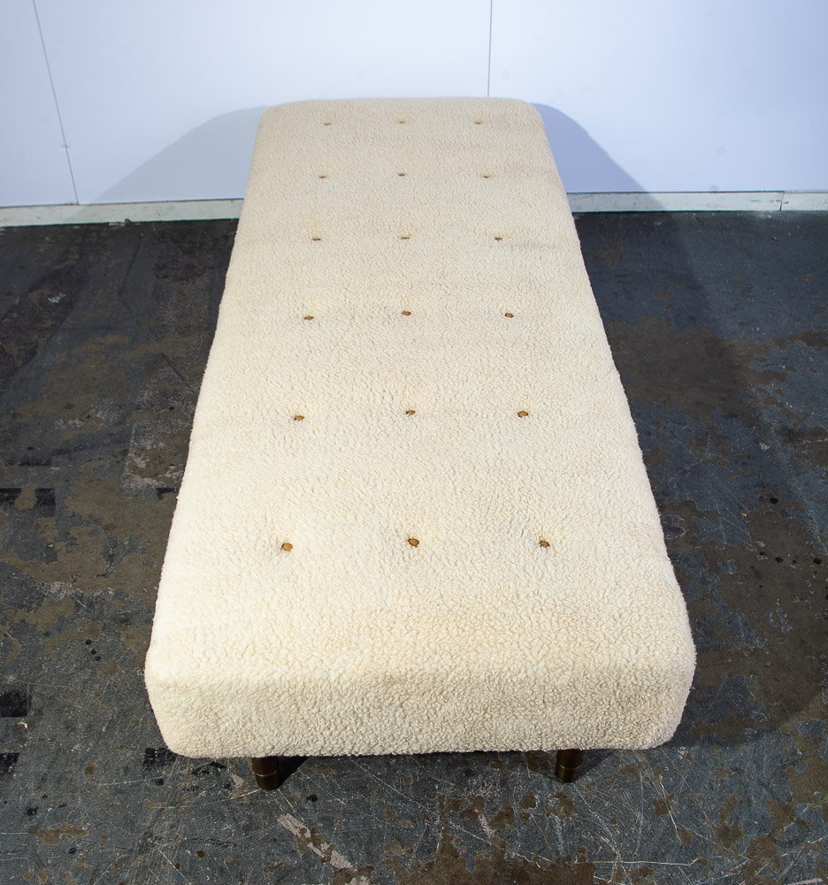 Mid Century Danish Modern Daybed Sofa Faux Lambskin Wool Wood White Denmark - Image 6