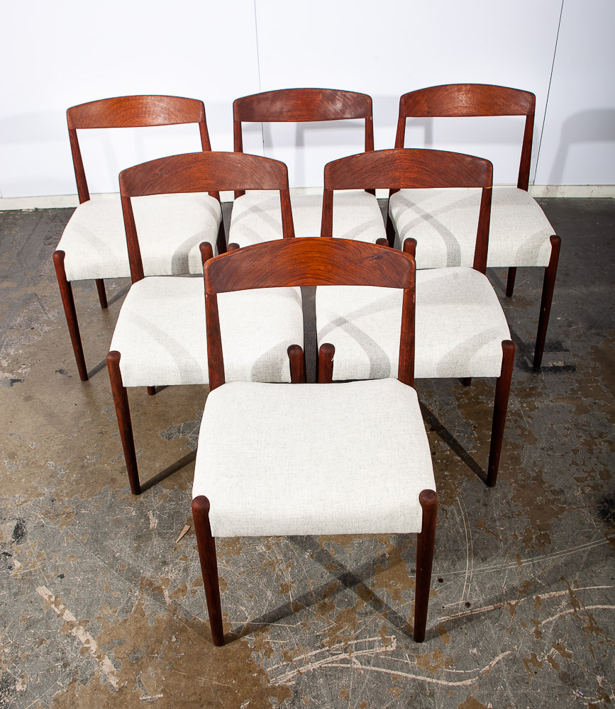 Mid Century Danish Modern Dining Chairs Set 6 Solid Teak White Denmark Restored - Image 4