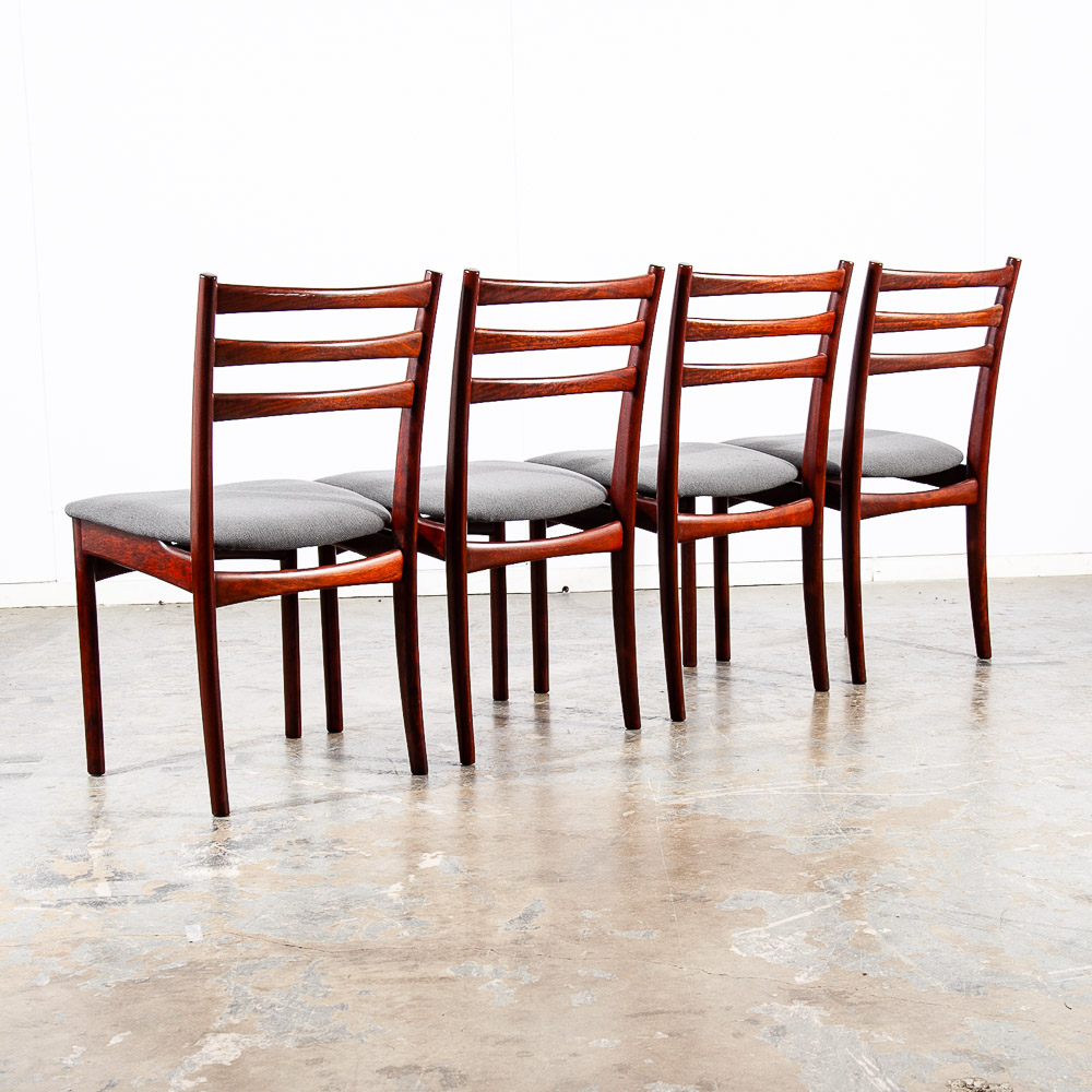 Mid Century Danish Modern Dining Chairs Set 4 Solid Rosewood Dark Grey Denmark - Image 2