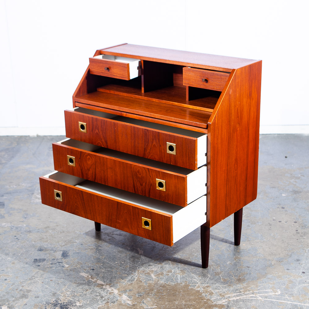 Mid Century Danish Modern Secretary Desk Bureau Denmark Vintage Drawers Vanity - Image 3