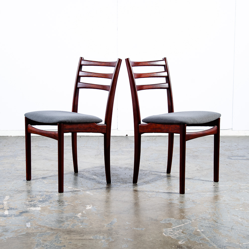 Mid Century Danish Modern Dining Chairs Set 4 Solid Rosewood Dark Grey Denmark - Image 3