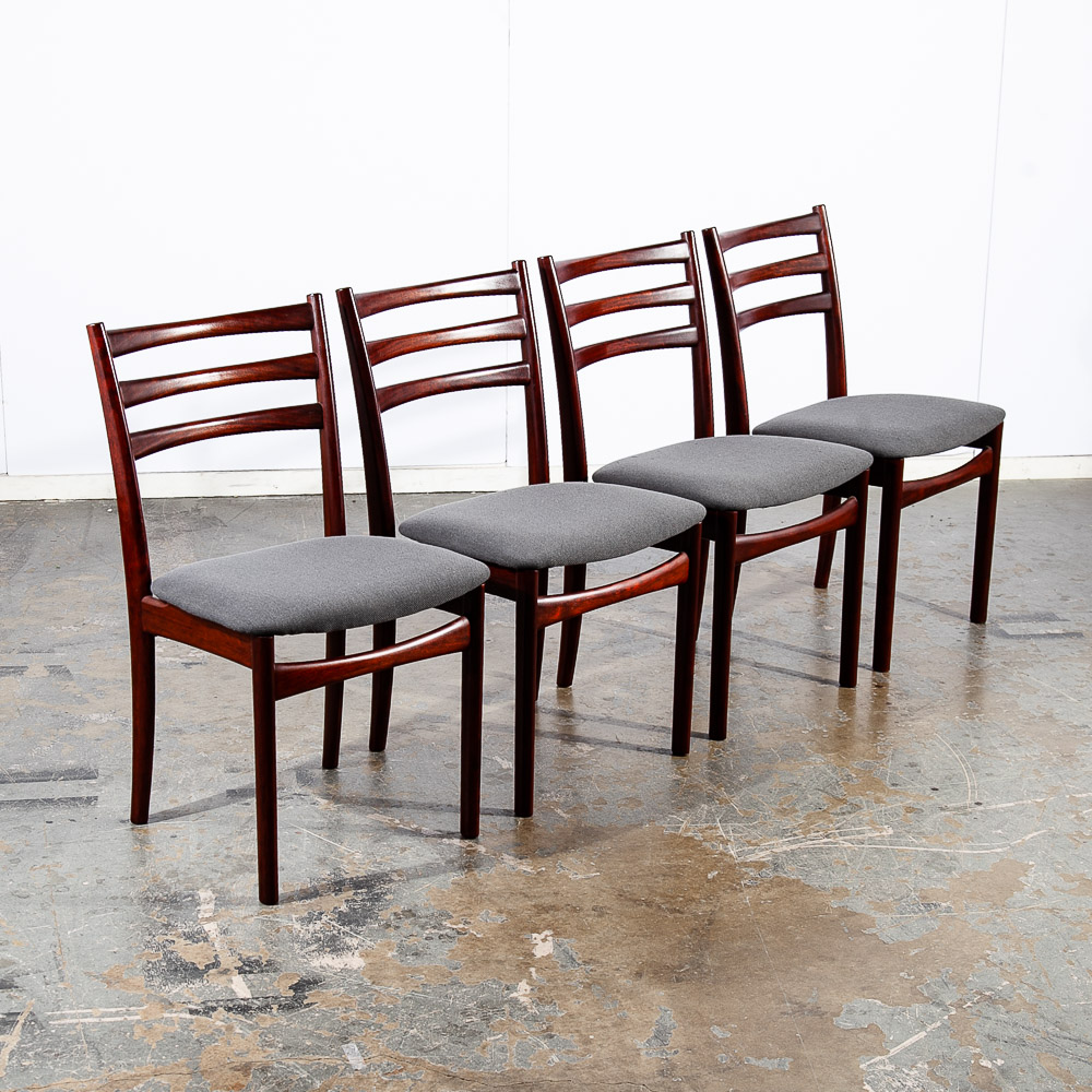 Mid Century Danish Modern Dining Chairs Set 4 Solid Rosewood Dark Grey Denmark - Image 6