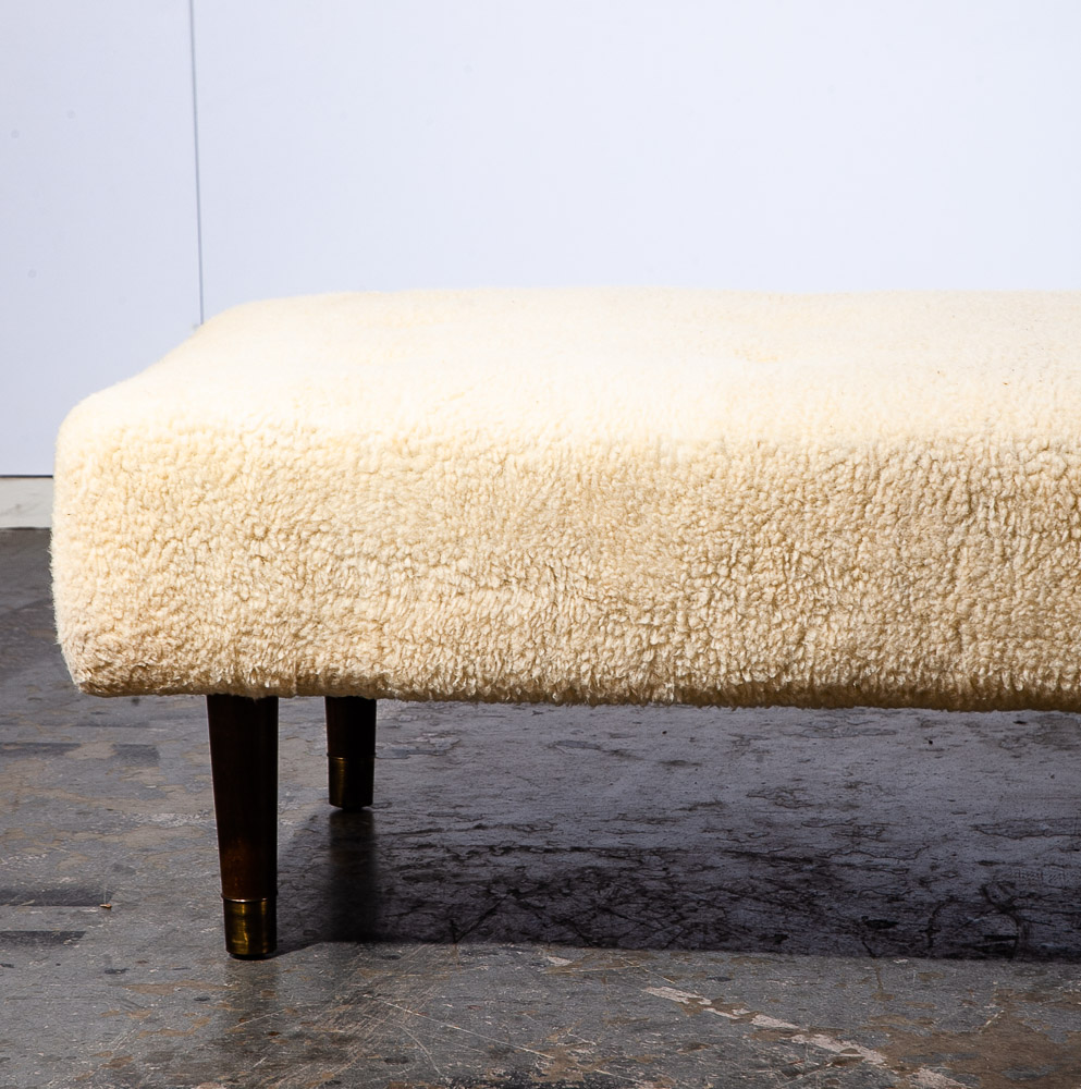 Mid Century Danish Modern Daybed Sofa Faux Lambskin Wool Wood White Denmark - Image 8