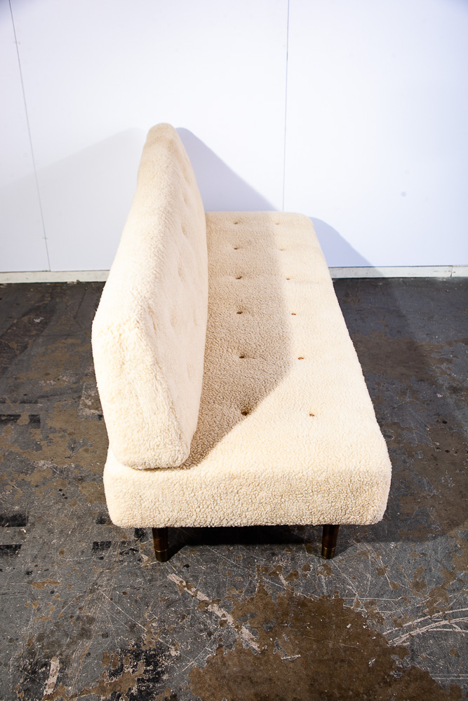 Mid Century Danish Modern Daybed Sofa Faux Lambskin Wool Wood White Denmark - Image 7