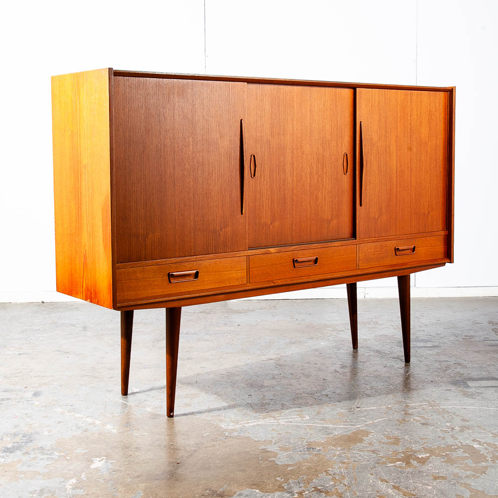 Mid Century Danish Modern Credenza Highboard Sideboard Denmark Bar Teak Drawers