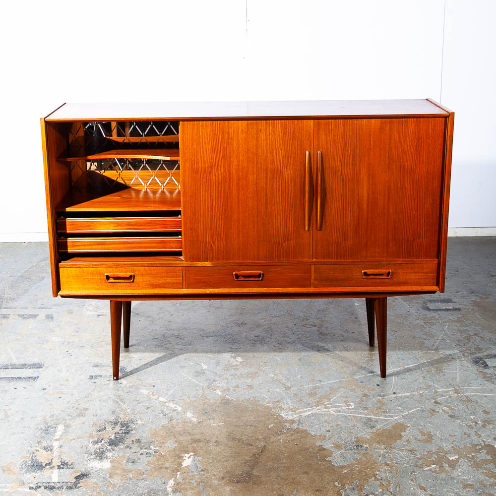 Mid Century Danish Modern Credenza Highboard Sideboard Denmark Bar Teak Drawers - Image 4