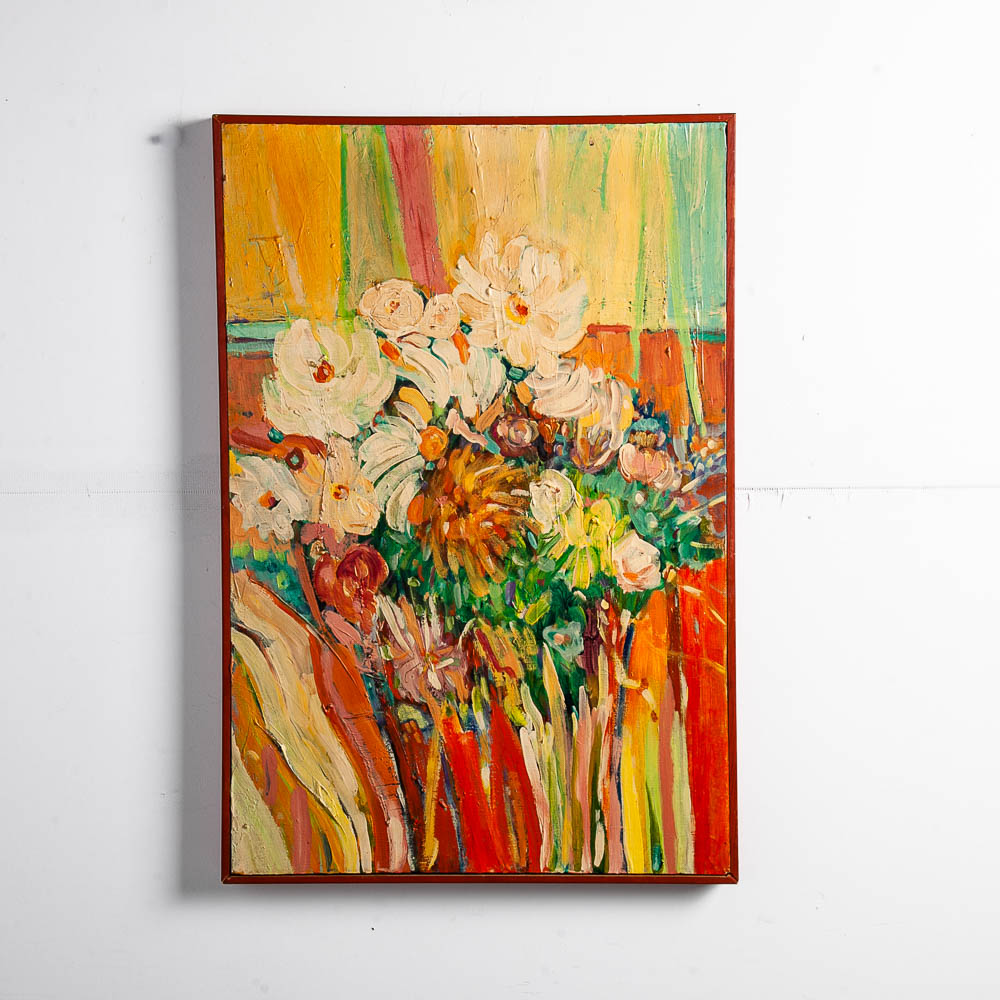 Mid Century Modern Painting Original Art Abstract Flowers Floral Mcm Colorful NM