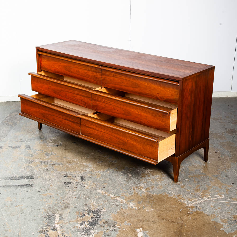 Mid Century Modern Dresser Credenza Lane Rhythm Walnut 6 Drawer Wood Danish Wide - Image 5