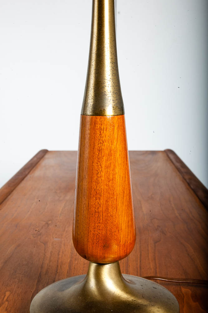 Mid Century Modern Table Lamp Solid Walnut Wood Brass Gold Round Light Lighting - Image 4