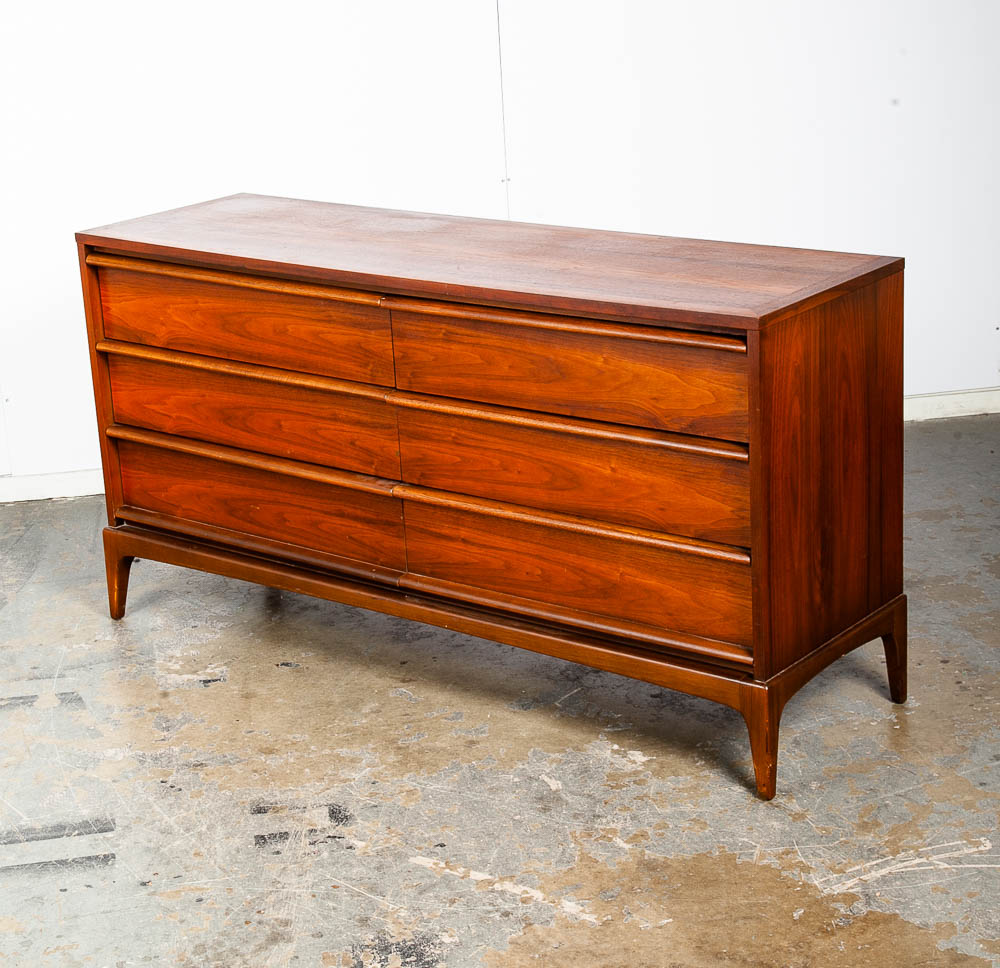 Mid Century Modern Dresser Credenza Lane Rhythm Walnut 6 Drawer Wood Danish Wide - Image 2