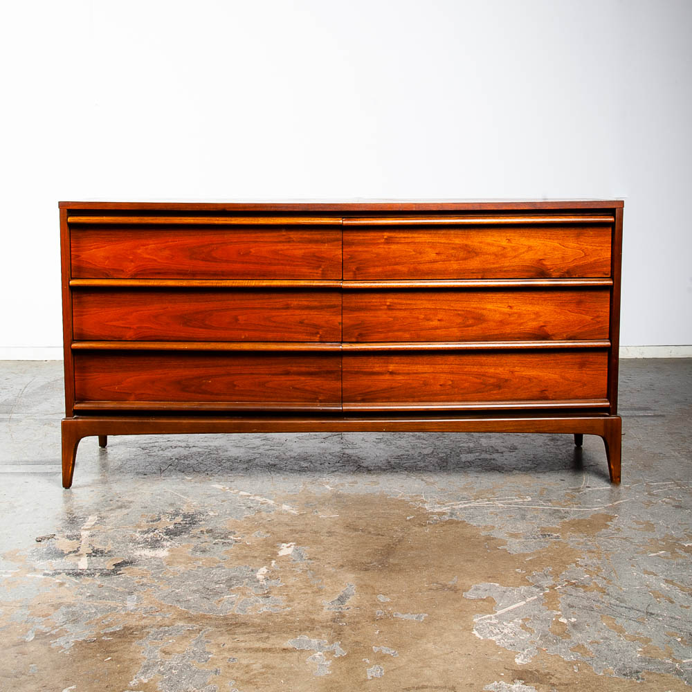 Mid Century Modern Dresser Credenza Lane Rhythm Walnut 6 Drawer Wood Danish Wide