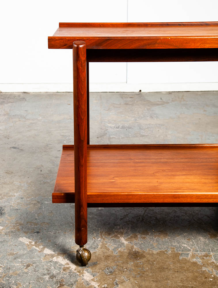 Mid Century Danish Modern Serving Cart Trolley Walnut Rolling Bar Expanding Mcm - Image 11