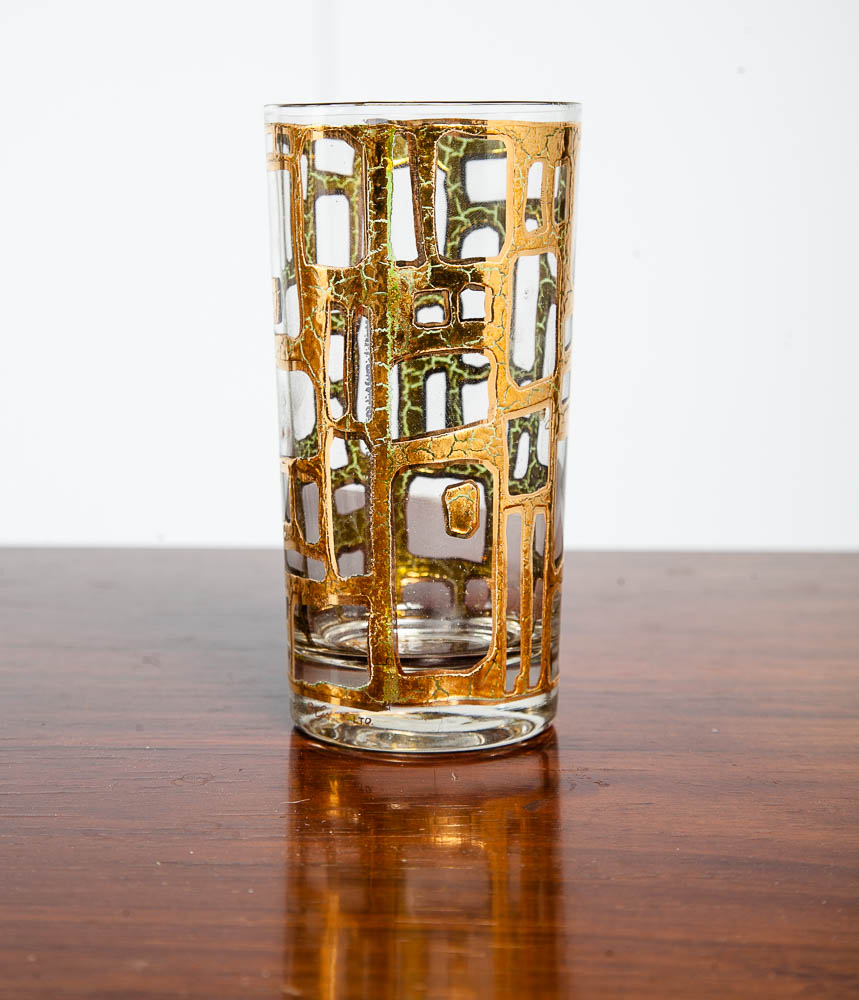 Mid Century Modern Highboy Glass Set of 8 highball Gold Mcm Barware Vintage Mint Condition - Image 4