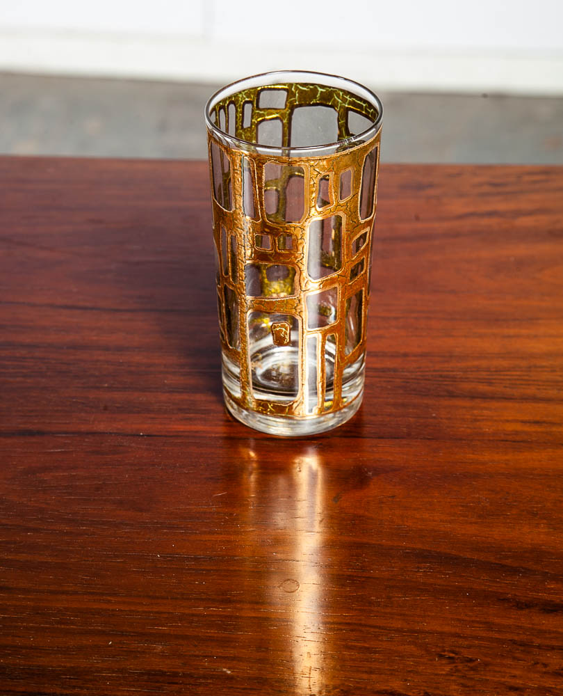 Mid Century Modern Highboy Glass Set of 8 highball Gold Mcm Barware Vintage Mint Condition - Image 5
