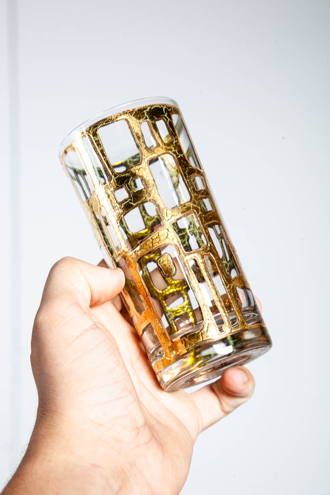 Mid Century Modern Highboy Glass Set of 8 highball Gold Mcm Barware Vintage Mint Condition - Image 3