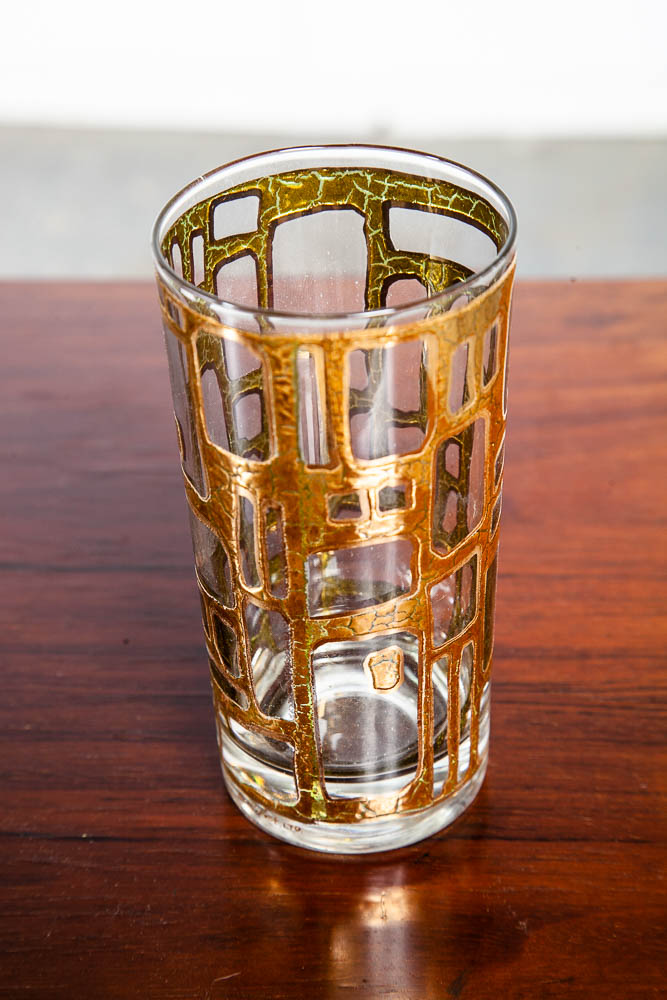 Mid Century Modern Highboy Glass Set of 8 highball Gold Mcm Barware Vintage Mint Condition - Image 9