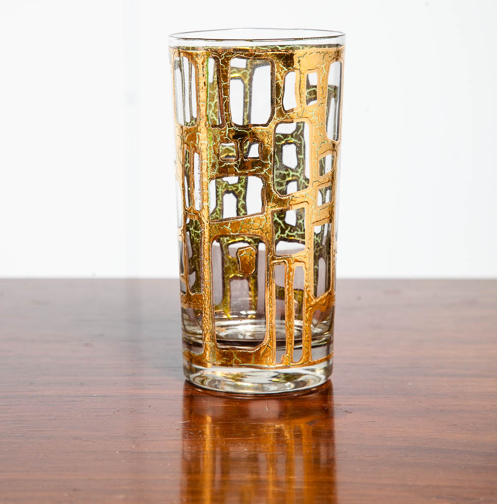 Mid Century Modern Highboy Glass Set of 8 highball Gold Mcm Barware Vintage Mint Condition - Image 2