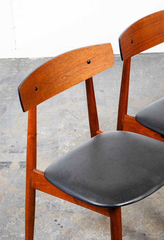 Mid Century Danish Modern Dining Chairs Black Leather Set 4 Teak Round Wood Mcm Vintage 1960s - Image 9